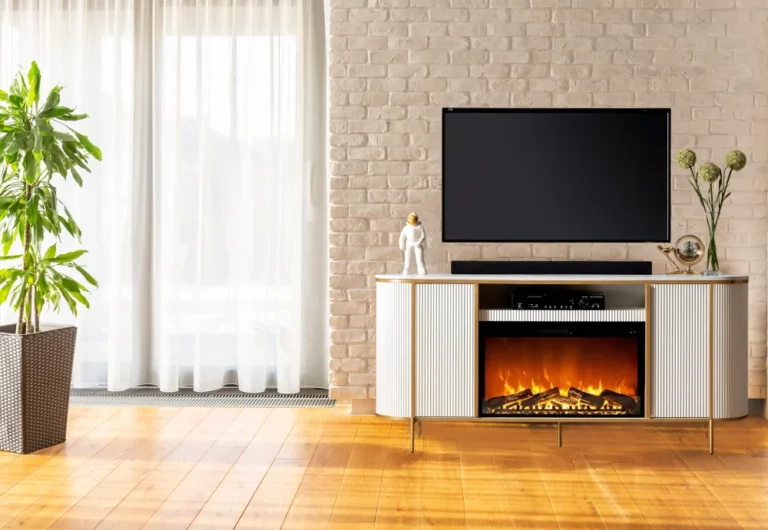 console with electric fireplace